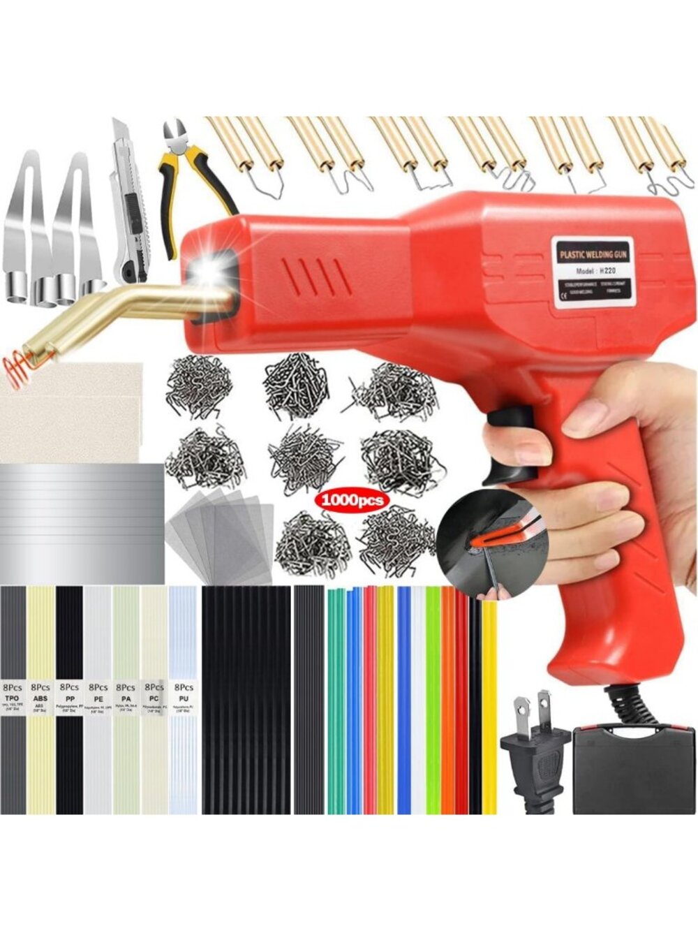 220W Plastic Welding Kit - 2-in-1 Hot Stapler & Repair Tool with 100 Rods